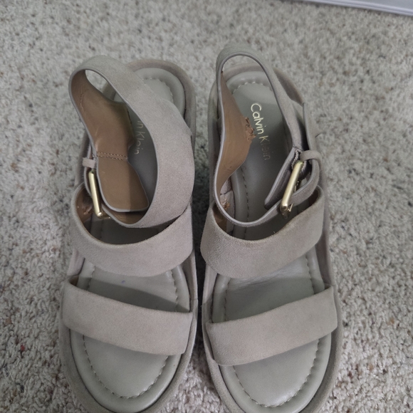 Calvin Klein Taupe Wedge Sandals - Picture 2 of 6